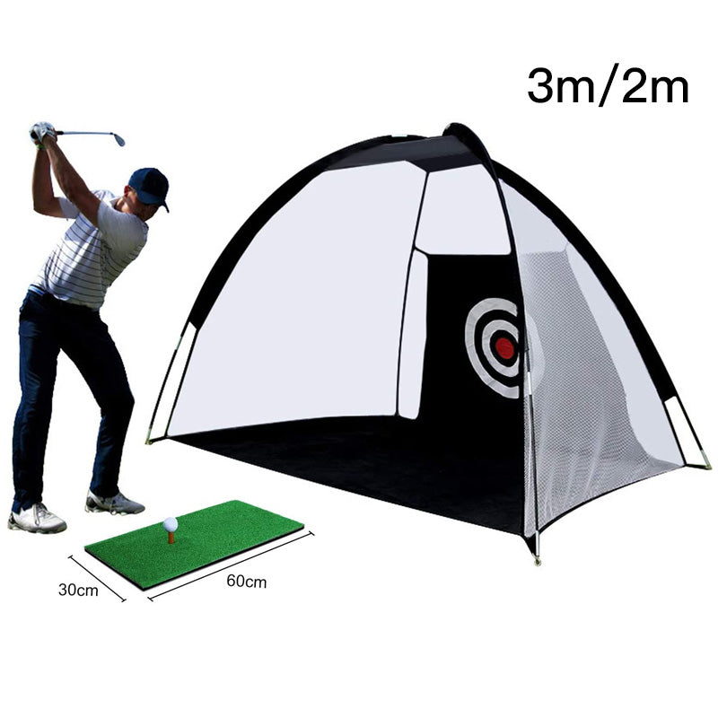 CRESTGOLF 2M/3M Golf Cages Golf Mats Practice Net Trainer Indoor Outdoor Hitting Net Set Golf Chipping Net Golf Training Aids